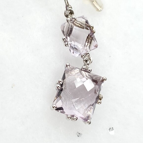 Rarities Rhinestone Earrings Dangle Light Purple Sterling Silver Wedding Prom - Picture 3 of 8